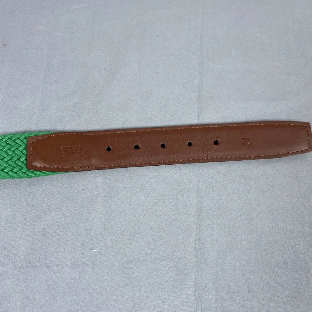 Torino Leather Co Braided Belt Mens 38 Green Leather Trim Made in USA 69503 Golf